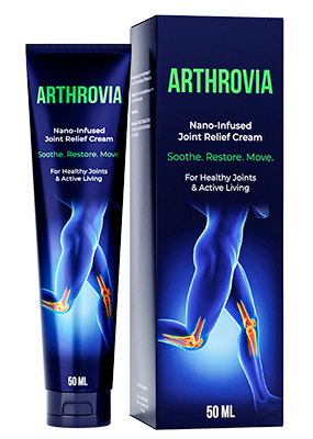 Tube der Gelenkcreme Arthrovia 50 ml, dunkelblau mit leuchtend grünen Akzenten